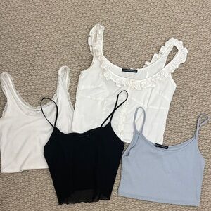 Brandy Melville White, Black & Light Blue Crop Tank Trio